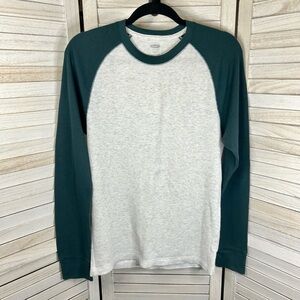 Old Navy Men’s Raglan Thermal Long Sleeve Shirt Green and White Medium